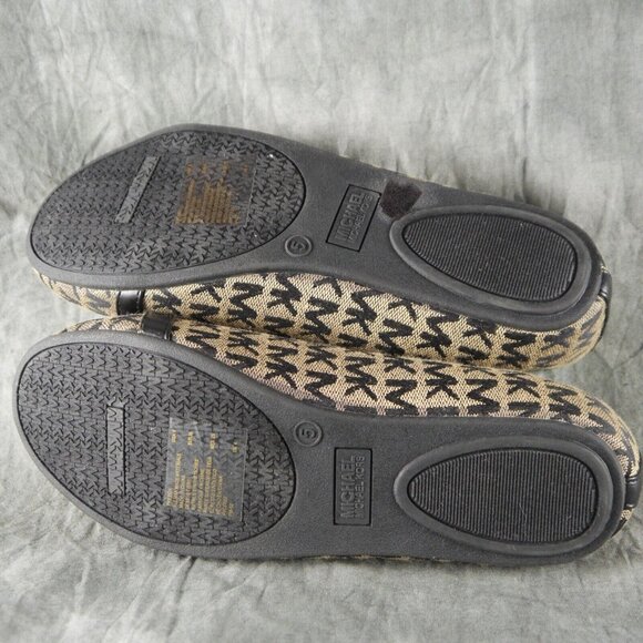 Michael Kors "Freeda" Tan/Black Monogram Ballet Flats Gold Metal Logo US 5  s304 - Picture 7 of 7